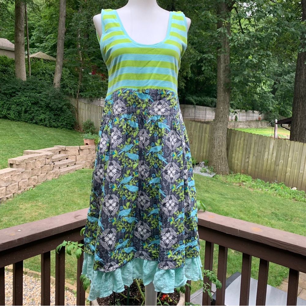 Mustard Pie Green and White Ruffled Tiered Sundress